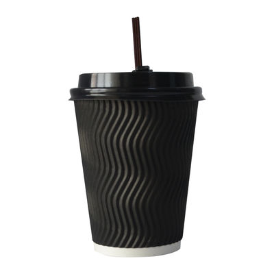 400ml পিএলএ মজবুত টেকসই ঢেউতোলা কাগজ 12oz রীপল কাপ ঢাকনা সহ